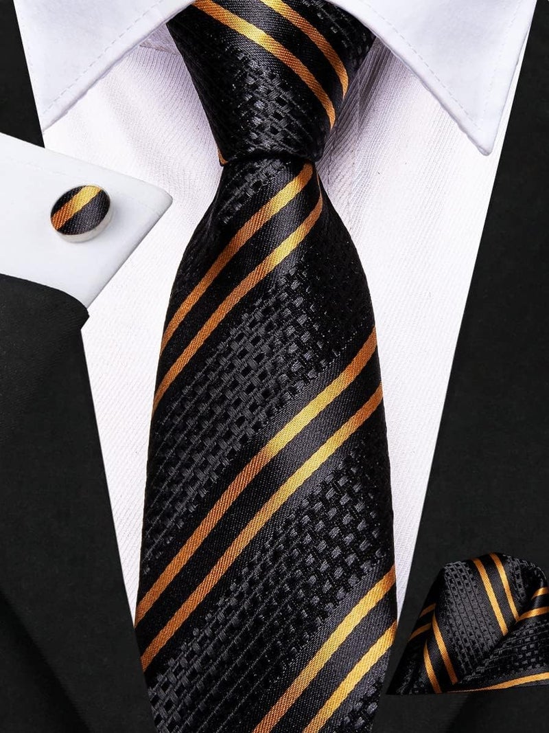 Dubulle Ties for Boys Self Tie Silk Paisely Striped Kids Necktie and Pocket Square Set for Age 8-11 - Image 4